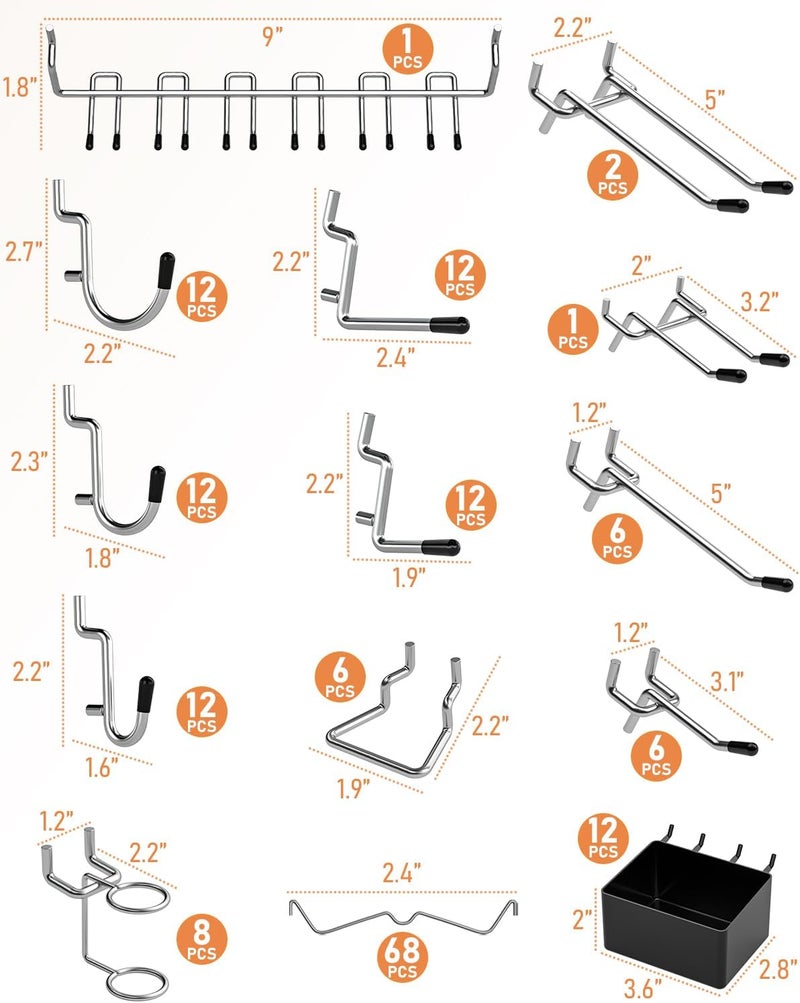 INCLY 170PCS 1/4 Inch Pegboard Hooks Kit, Extra Thick Heavy Duty Peg Board Organizer Accessories Assortment with Pegboard Bins & Peg Lock for Only 1/4" Pegboard Hanging Tools Garage Wall Attachment - Image 3